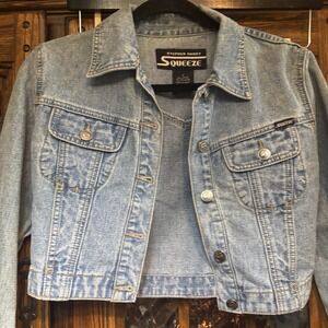 Stephen‎ Hardy Squeeze Women's Size Small Cropped Denim Jacket Y2K Edgy Grunge